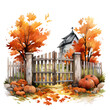 autumn scene with pumpkins illustration watercolor, artwork, clip art, clipart, water color, png