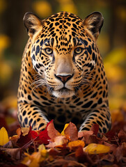 Wall Mural - A Photo of a Jaguar in an Autumn Setting