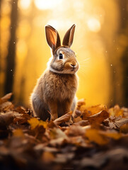 Wall Mural - A Photo of a Rabbit in an Autumn Setting