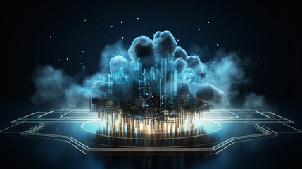 Poster - digital futuristic hologram technology with cloud computing
