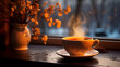 A hot cup of tea on a winter day. Cozy home atmosphere. 