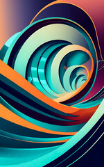 Fototapete - 3D abstract  abstract pattern backdrop in multi colored  wave of colorful shade of cool lighting dark contrast computer graphics generative ai for wallpaper