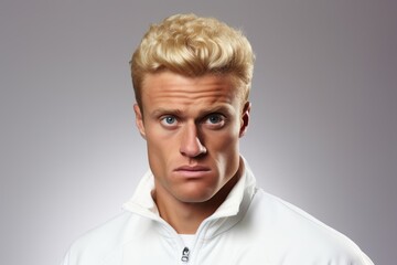 Poster - A picture of a man with blonde hair wearing a white jacket. This versatile image can be used for a variety of purposes.