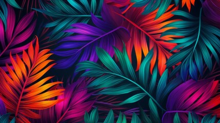Wall Mural - Indoor Plants and Leaves Graphic Background Vaporwave and 80's colors