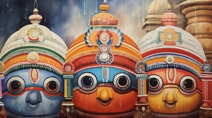 Wall Mural - Ratha Yatra, Lord Jagannath, Balabhadra and Subhadra, Generative ai.