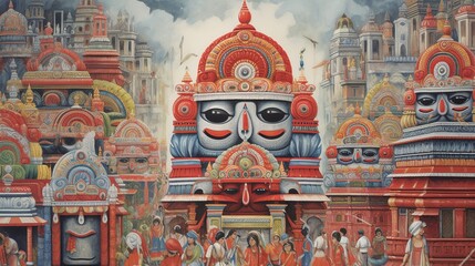 Wall Mural - Ratha Yatra, Lord Jagannath, Balabhadra and Subhadra, Generative ai.