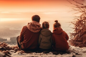 Wall Mural - Happy family having fun together, traveling in nature on vacation. Holiday, family with nature travel, People enjoy family holidays, concept vacation.