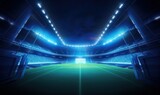 Fototapeta Perspektywa 3d - Stadium tunnel leading to playground. Players entrance to illuminated football stadium full of fans. Digital 3D illustration background for sport, Generative AI