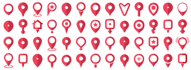 Poster - Red location pin icons. Map pointer markers. Set of red map pin icons. Destination and location symbol collection