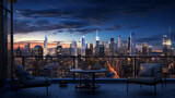 Fototapeta Fototapeta Londyn - A penthouse view of a sprawling cityscape at dusk, with twinkling lights and skyscrapers, representing urban success