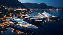 A Marina Filled With Luxurious Yachts, With An Azure Sea Backdrop, Epitomizing The Maritime Lifestyle Of The Wealthy
