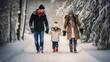 canvas print picture - Winterspaziergang einer jungen Familie, Vater, Mutter, Kind, Geborgenheit, Freizeit