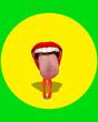 Leinwandbild Motiv Cheerful mood, female mouth with tongue sticking out, legs in red tights over yellow green background. Contemporary art collage. Concept of creativity, surrealism, imagination. Pop art design. Poster