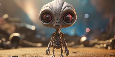 Wall Mural - Cute Little Alien Portrait with Space Background