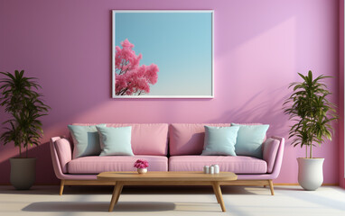 Wall Mural - Modern pink living room with sofa 