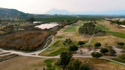 Wall Mural - Drone point of view golf course. Costa Blanca, Spain. Sport and landscapes concept
