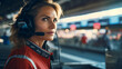 © ReneBot/Peopleimages - AI - Motor race track supervisor with headphones. Professional safety information manager