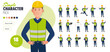 Simple flat construction maintenance worker vector character in a set of multiple poses. Easy to edit and isolated on a white background. Modern trendy style character mega pack with lots of poses.
