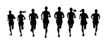 Running Men And Women, Vector Set Of Isolated Silhouettes