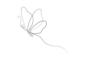 Poster - single one line drawing of butterfly. simple flying butterfly one line art style vector illustration