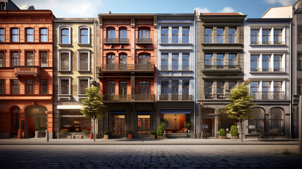 Historic building façade with apartment windows and balcony in a European city