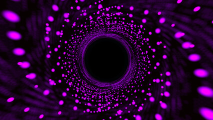 Wall Mural - swirl from dots structure 3d sea. infinity funnel.abstract spiral vortex round background in purple 