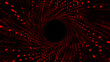 Abstract 3d red color circle tunnel or wormhole. Digital background with connected green dots. 3d rendering.