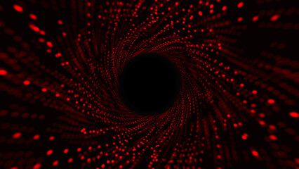 abstract 3d red color circle tunnel or wormhole. digital background with connected green dots. 3d re
