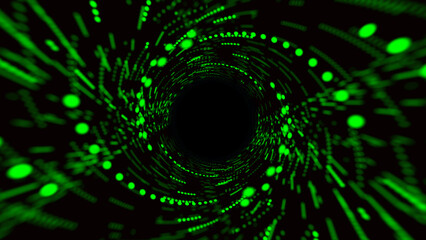 Wall Mural - abstract 3d portal. circle tunnel or wormhole. digital background with connected green dots. 3d rend