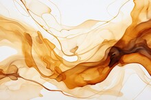 Abstract Watercolor Painting With Circular Flow Brown And Gold Marble Texture Background Using Alcohol Ink Part Of A Collection