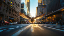 Close Up Shot Of A Flying Dove In New York City