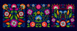 Dia de Los muertos square badge. Day of the dead mexican flowers vector background set