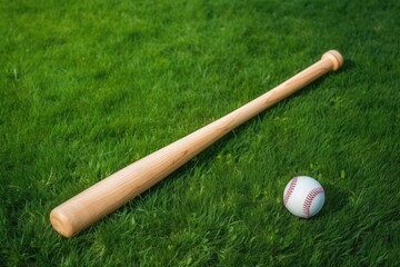 Baseball equipment on grass in flat lay