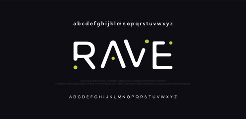 Wall Mural - Rave Abstract digital technology logo font alphabet. Minimal modern urban fonts for logo, brand etc. Typography typeface uppercase lowercase and number. vector illustration