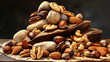 Still life with many varieties of nuts. Autumn time. AI generated
