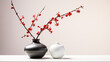 Oriental minimalism still life with pots and flowers. AI generated