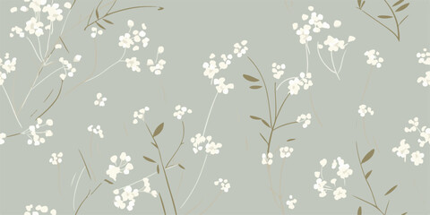 Seamless pattern with cute tiny flowers. Background texture with white gypsophila. illustration for textile, web, print, wrapping, fabric, wallpaper.