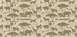 African animals in the habitat seamless pattern. Vector silhouette illustration of wildlife. Wild nature wallpaper for home decoration, fabric, postcard, print, poster etc.