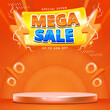 © Krit - Sale Poster or banner template with blank product podium scene on orange background.Sales banner template design for social media and website.