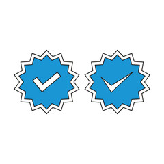 Poster - Set of vector badges and labels with check mark icons. Approved and certified icon. Check mark symbol. verified blue check logo with cloud shield. speech bubble check mark icon
