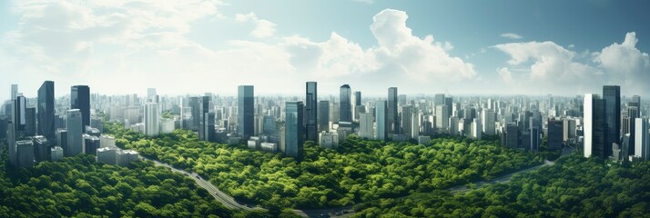 central business district with nature, top view, Generative AI