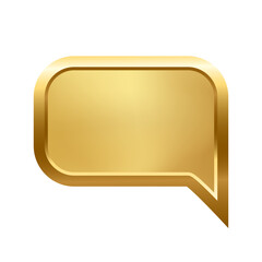 Poster - Gold rectangle speech bubble with frame vector illustration. 3d golden glossy elegant button design for empty emblem, medal or badge, light effect on plate isolated on white background