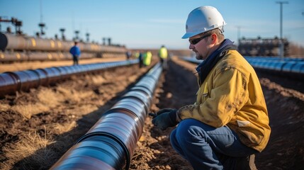 Poster - Technician checking the system a gas pipeline at industrial zone.