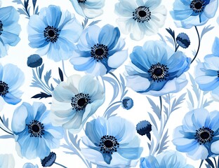 Wall Mural - watercolor blue flowers in watercolor background Generative AI