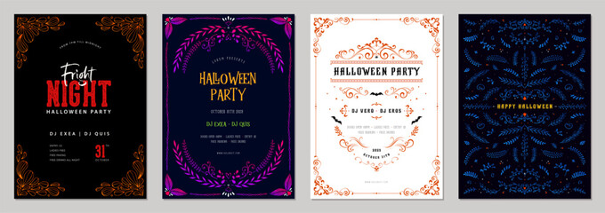 Wall Mural - universal halloween art templates with scroll and floral elements. for invitation, poster, greeting 