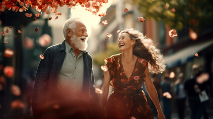 Wall Mural - couple mature elderly love outdoors happiness smiling friendship wallpaper