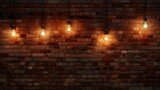 Fototapeta Mapy - Embrace the vintage vibe! an aged brick wall lit by cozy bulb lights for timeless appeal