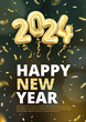 3d realistic isolated vector with gold gel balls as numbers two thousand and twenty four, 2024, dark background, New Year's balloons to decorate your design, Christmas, New Year, advertising