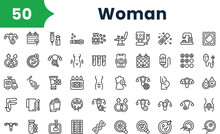 Set Of Outline Woman Icons. Vector Icons Collection For Web Design, Mobile Apps, Infographics And Ui