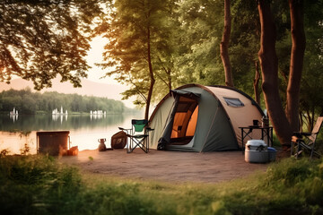 tents at camping sites with camping accessories